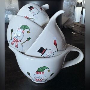 Rae Dunn Festive Snowman Ceramic Measuring Cups